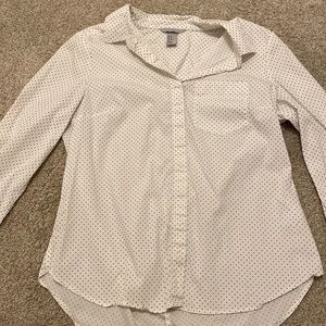 H&M White Polka Dot Button Down ; Size 10